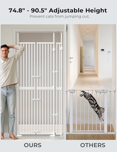 Extra Tall Cat Gate for Doorway: 74.8"-90.5" Tall Cat Gates for Pet 30.3"-38.2" Wide Pressure Mount No Wall Drilling for Indoor Stairs Doorway Room Door Dog Safety Barrier No Toddler - Image 3