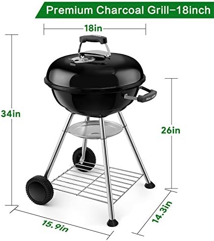 BEAU JARDIN Premium 18 Inch Charcoal Grill for Outdoor Cooking Barbecue Camping BBQ Coal Kettle Grill Tailgating Portable Heavy Duty Round with Thickened Grilling Bowl with Wheels - Image 2