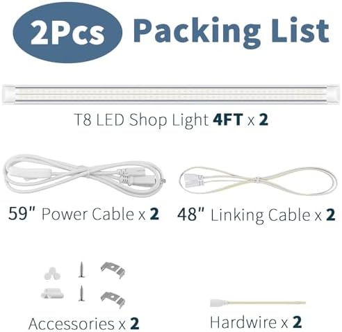 2-Pack 4FT T8 LED Shop Light, 42W 6300LM 5000K Daylight, Linkable with Plug Shop Lights for Garage Ceiling Workshop Commercial Lighting - Image 5