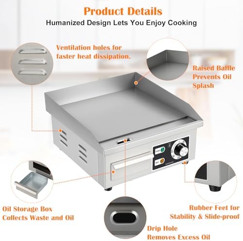 Stainless Steel Electric Griddle, Flat Top Grill Nonstick, Indoor Grill - Image 5