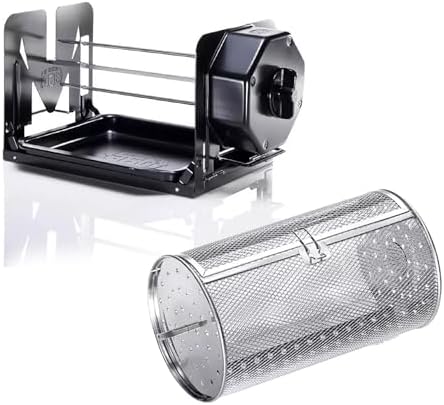 ROTO-Q 360 Cordless Rotisserie Kit w/Tumble Basket - Stainless Steel, Non-Electric - For Grills, Ovens, Smokers - Gas/Charcoal BBQ, Kamado Joe, Green Egg, Kettle - Indoor/Outdoor Use (Black) by ROTO-Q360