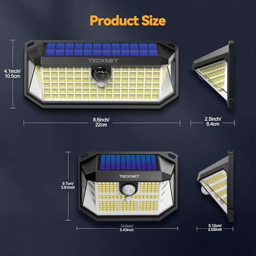 TECKNET Solar Lights Outdoor Motion Sensor Waterproof,2×231 LED + 1×416 LED - Image 2