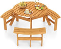 Giantex 6-Person Round Picnic Table Set with 3 Benches, 550 LBS Bench Capacity, 2" Umbrella Hole, Circular Outdoor Wood Dining Table & Chairs for Patio Yard Garden Porch Deck (68”x62”x28”,Yellow) by Giantex
