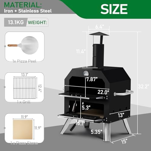 Outdoor Pizza Oven Wood Fired 2-Layer Pizza Ovens Outside Pizza Maker with Stone, Removable Cooking Rack for Camping Backyard BBQ - Image 7