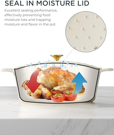 Enameled Cast Iron Dutch Oven, 9.3QT Pot with Lid, Cream White - Image 4