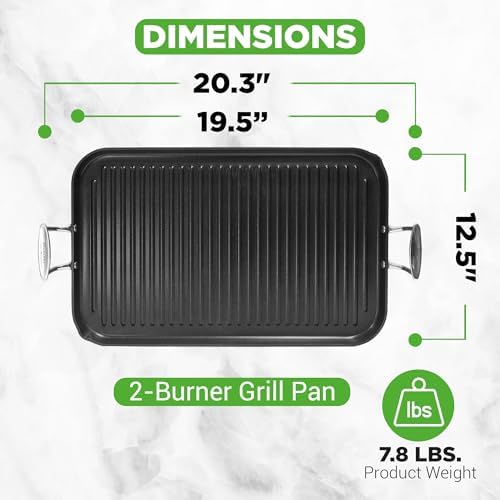 NutriChef 20"x13" Stove Top Grill Pan - Double Burner, Hard-Anodized Non stick Grill & Griddle Pan - Image 2