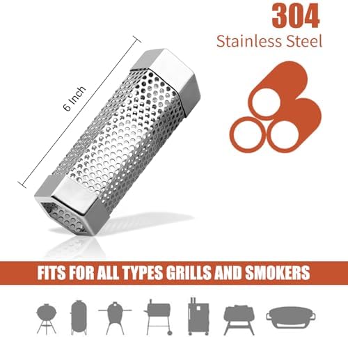 Smoke Tube for Pellet Smoker 6 Inch Smoker Tube BBQ Stainless Steel for Grills Hot or Cold Smoker Accessories with Brush - Image 2