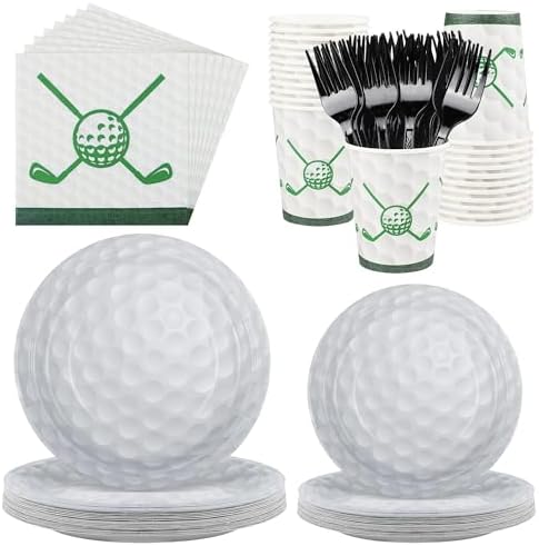 Kochorie 144 Pieces Golf Party Supplies, Sports Tableware Sets Including Disposable Paper Plates Napkins Cups Forks Serves 24 for Birthday Sports Golf Party Decorations by Kochorie