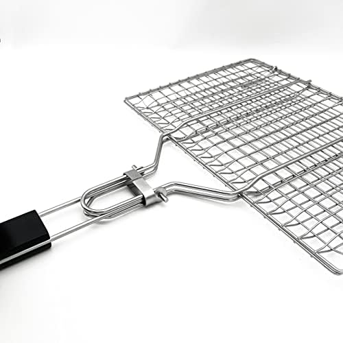 Stainless Steel BBQ Grill Basket With Silicone Brush And Stainless Steel Tong Barbecue Fish Grill Basket for Outdoor Grill Foldable Vegetable Grilling Rack - Image 6
