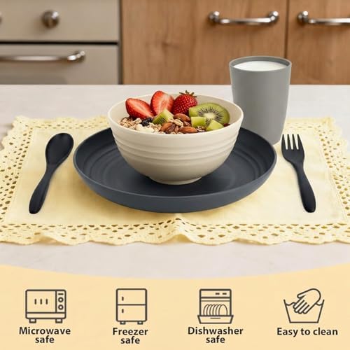 Wheat Straw Dinnerware Sets 20 PCS - Unbreakable Plates and Bowls Set - Image 3