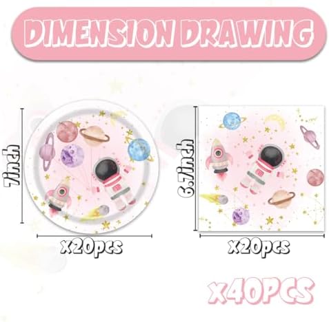 Egami 40pcs Pink Space Party Supplies,include 20 Dessert plate and 20 Napkin,Galaxy Space Planet Astronauts Birthday Plate Napkin Set,Used for outer space Party Decoration - Image 2