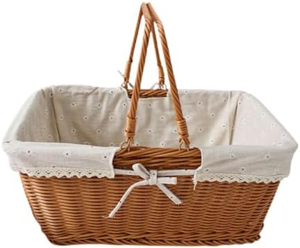 Imitation Rattan Picnic Basket Picnic Hamper Woven Storage Basket Fruit Basket for Bread Fishing Garden BBQ Outdoor Camping- Style E by Unknown