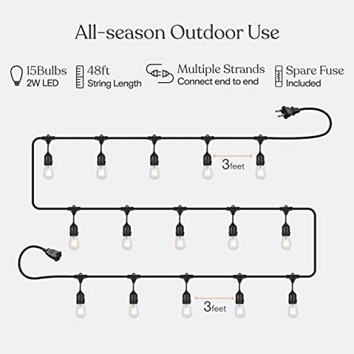 Brightech Ambience Pro - Waterproof LED Outdoor String Lights - Hanging, Dimmable 2W Vintage Edison Bulbs - 48 Ft Commercial Grade Patio Lights Create Cafe Ambience in Your Backyard - Image 3