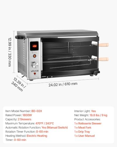 VEVOR Countertop Vertical Oven Brazilian Flame 2 Auto Rotating Skewers - Image 7