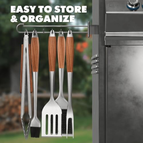 Grill Utensils Set with Rosewood Handle, BBQ Accessories Tools Set of 5 - Image 6