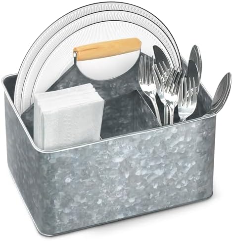 Plexon Metal Utensil Caddy With Handle - Farmhouse Kitchen Utensil Holder by Plexon