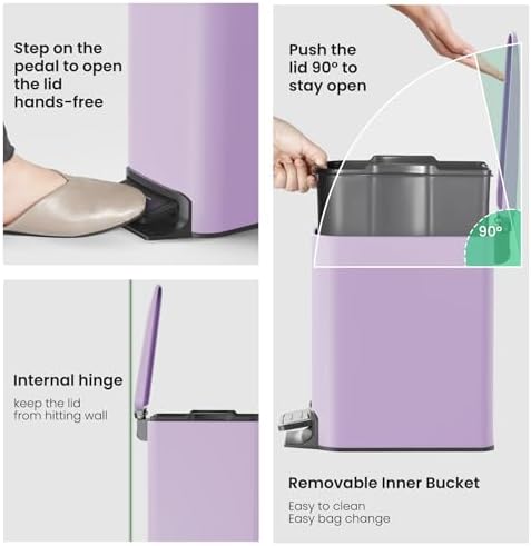 Cesun Small Bathroom Trash Can with Lid, 1.6 Gal, Soft Close, Purple - Image 5