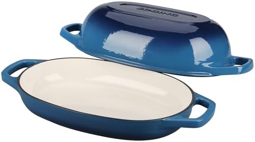 EDGING CASTING Enameled Cast Iron Oval Dutch Oven Pot with Lid, Dutch Oven for Sourdough Bread Baking, Bread Oven, Bread Dutch Oven, Oval Bread Pan, 5qt, Lake Blue - Image 4