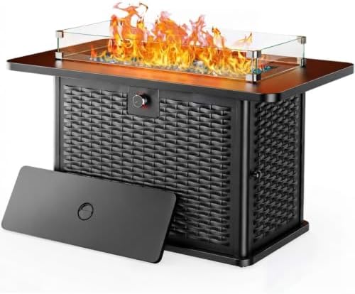 Ciays 43-Inch Rectangular Propane Fire Pit with 60,000 BTU Output, Outdoor Gas Fire Pit Table Premium for Outside Patio with 304 Stainless Steel H-Burner, Glass Stones, and Wind Guard by Ciays