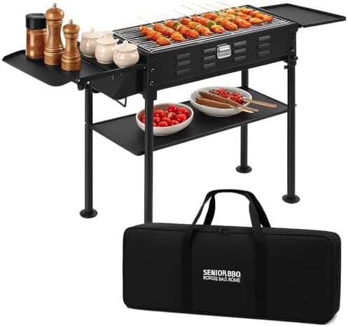 comzenz 35’’ Portable Charcoal Grill Folding BBQ Grill for Outdoor Grilling Cooking Camping Hiking Picnics Tailgating Backpacking Party, With Storage Bag & Non-Stick Frying Pan, Matte Black by COMSENZ