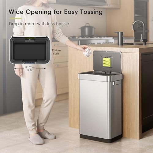 EKO Deluxe Mirage-T 50 Liter / 13.2 Gallon Touchless Rectangular Motion Sensor Trash Can or Recycling Bin, Matte Stainless Steel Finish - Image 3