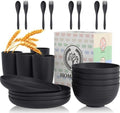 Homienly Wheat Straw Dinnerware Sets, Homienly 20pcs Unbreakable Microwave Dishwasher Safe Tableware Lightweight Bowls, Cups, Plates Set Reusable Dinner Plates Bowls set (Matte Black) by HOMIENLY