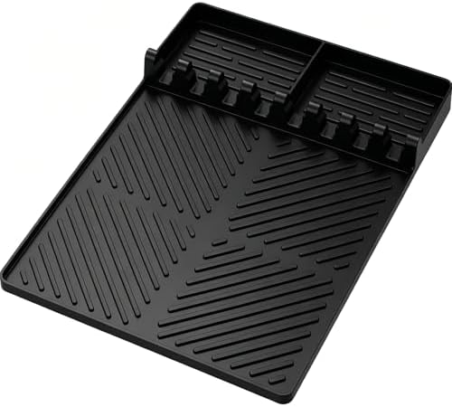 Silicone Griddle Tool Mat for Blackstone, Heat Resistant Side Shelf Mat with Drip Pad – BBQ Grill Accessories for Outdoor Grill, Kitchen Counter, Spatula Holder, Cooking Organizer (2, Black) by Unknown
