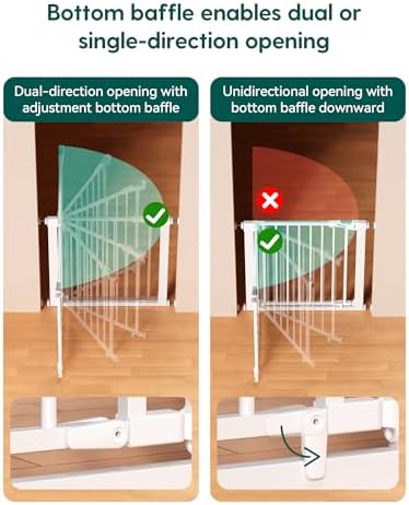 Babelio 29-43" Magnetic Baby Gate for Stairs,Doorways House,Kitchen,30" Tall Pet Door with Baffles,Pressure Mounted & Dual-Lock Design Safety for Kids Toddler,Auto-Close/Hold-Open,White - Image 5