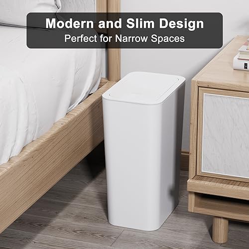 N. NETDOT 3 Pack 3 Gallon Small Trash Can with Lid, Bathroom Garbage Can with Pop-Up Lid, Waste Basket for Bathroom, Kitchen, Bedroom, Powder Room, Craft Room, Office, College (Off White) - Image 4