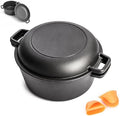 Cast Iron 5 Quart Double Dutch Oven-2-in-1 Pre-Seasoned Pot & Skillet Combo by SafBbcue