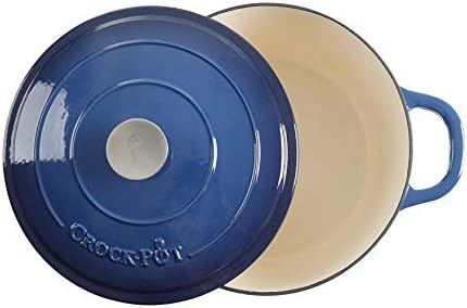 Crock-Pot Artisan 7-Quart Round Enameled Cast Iron Dutch Oven – Sapphire Blue, Durable Heavy-Duty Cookware for Slow Cooking, Baking, Roasting with Lid - Image 2