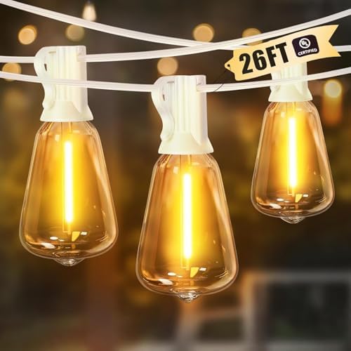 LAMPHOME 4-Pack 26FT Outdoor Patio Lights, 2700K Warm White String Lights 12+1 LED Waterproof Shatterproof Edison Bulbs, Dimmable with Timer for Garden Backyard Yard Hanging Lighting by ULL