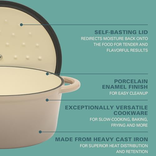Gibson Home Addlestone 5 Qt Enameled Cast Iron Dutch Oven Pot with Lid – Round, Oven Safe to 500°F, Ideal for Bread Baking & Stews - Gradient Taupe - Image 3