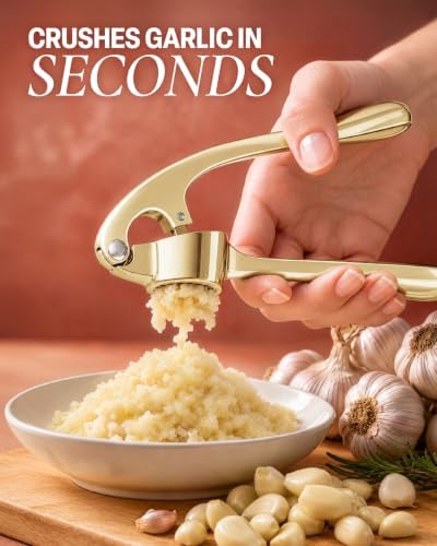 Zulay Kitchen Metal Garlic Press Garlic Mincer Tool Stainless Steel, Gold - Image 5