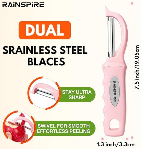 Rainspire Vegetable Peeler Potato Peelers for Kitchen, Sharp Stainless Steel Blades Veggie, Comfortable Handle Fruit Peeler, Carrot Peeler Apple Peeler Dishwasher Safe (2, Pink) - Image 2
