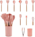 GreenLife 11 Piece Silicone Utensil Crock Set, Nonstick Kitchen Tools, Ladle, Turner, Slotted Turner, Spatula, Spoon, Spaghetti Server, Brush, Whisk, Tongs, Crock, Dusty Pink by GreenLife