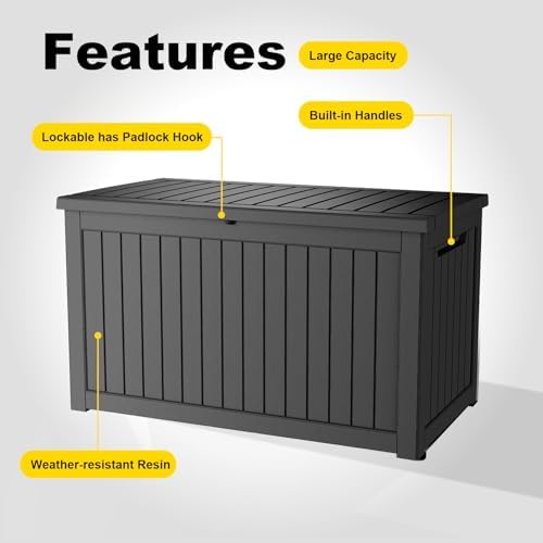 DRATO 280 Gallon Deck Boxes Outdoor Waterproof, Lockable Outdoor Storage Box for Patio Furniture Pool Supplies Garden Tools, Weatherproof Resin Storage Box for Backyard (Black, 280 Gallon) - Image 5