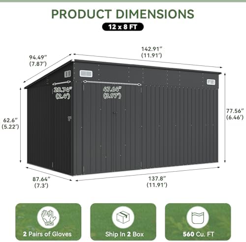 Aoxun 12'x7.3' Triple Door Shed Outdoor Storage Shed Black - Image 2