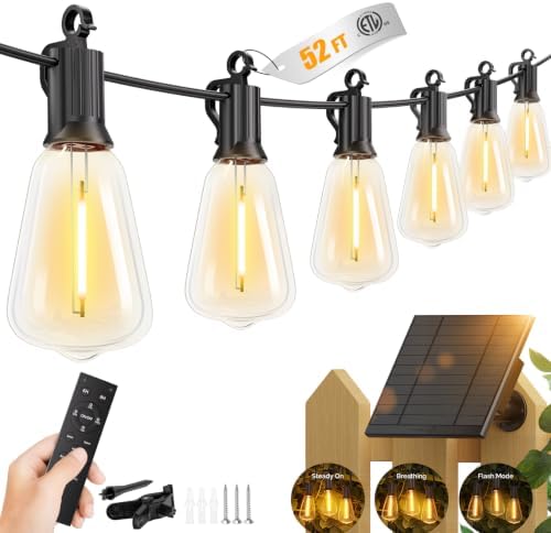 Brightown 52FT Solar String Lights Outdoor, 15+2 Shatterproof LED Bulbs by Brightown