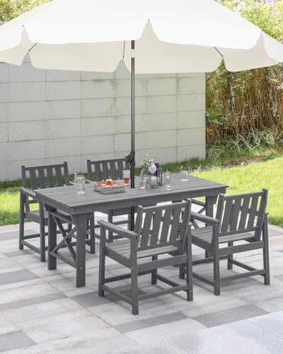 HDPE Patio Dining Set, 5-Piece Outdoor Table and Chairs with Umbrella Hole, Modern Outdoor Dining Set for 4, HDPE Outdoor Patio Furniture Dining Sets for Deck, Poolside, Porch, Smoke Gray - Image 2