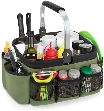 PGmoon Grill and Picnic Caddy, Small Foldable BBQ Caddy with Rotated Handle by PGmoon