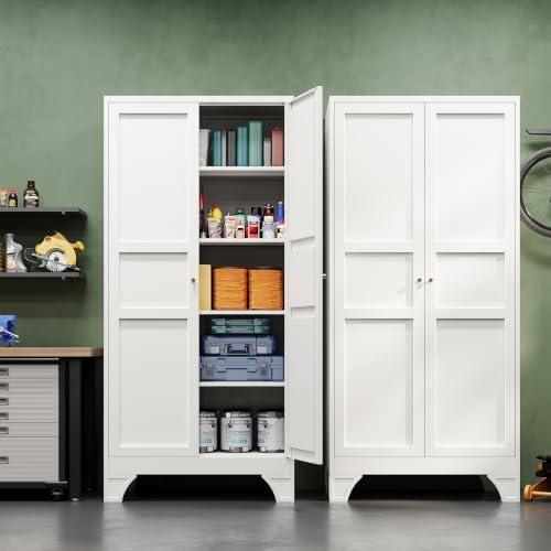 Letaya Metal Garage Storage Cabinets,76"Tall Large Tool Steel Lockers,White - Image 4