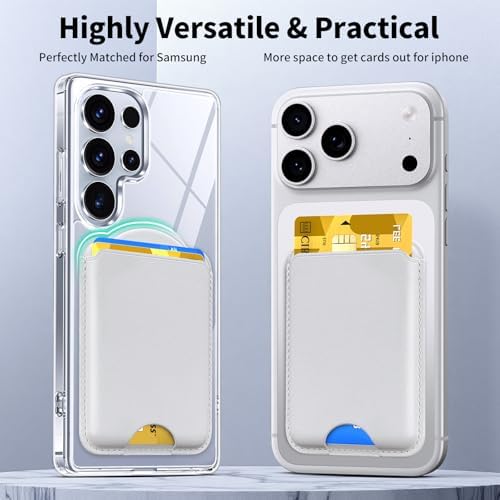 Magnetic Wallet for Samsung Galaxy S26 S25 S24 Series, Fold 8 Ultra with Magsafe Case, for iPhone 18-12 Series, RFID Blocking Leather Magnetic Card Holder | Holds 3 Cards | White - Image 4