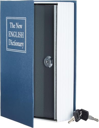 Amazon Basics Portable Diversion Book Safe, Secret Hidden Lock Box with Key Lock for Valuables, Hidden Storage Compartment Disguised as a Book, Large, Blue (Pack of 10) by AmazonBasics
