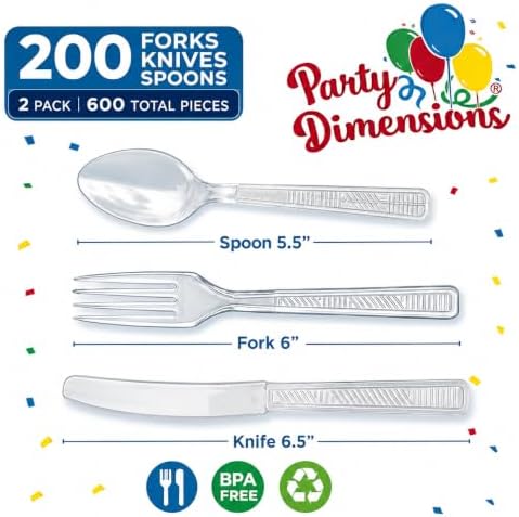 Clear Plastic Silverware Cutlery Set, 600 Count, 200 Forks, Spoons & Knives - Image 3