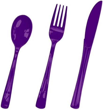 HEIPINIUYE 75 Pack Purple Plastic Cutlery Heavy Duty Purple Plastic Knives Forks and Spoons Disposable Silverware Set for 25 Guest Camping Birthday Baby Shower Party Cutlery Set by HEIPINIUYE