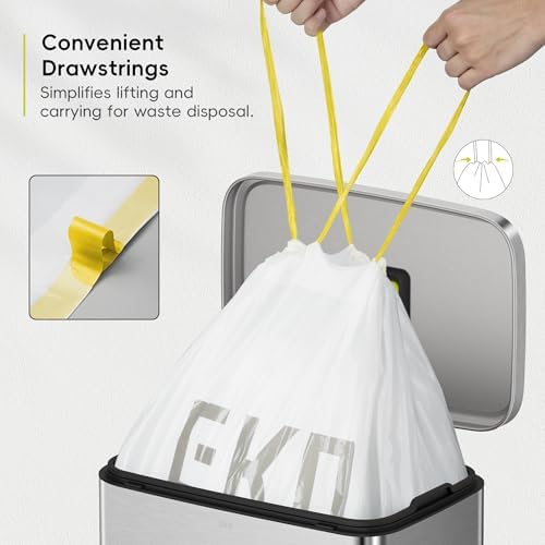 EKO 13 Gallon / 40-60 Liter,110 Count Drawstring Trash Bags, Extra-Strong Unscented Garbage Bags, Easy-Dispense Roll for Kitchen & Household Use, Resists Tears, Leaks and Punctures, Code F, White - Image 5