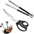 Korean Barbecue Scissors And Tongs Set, Bbq Scissors Bbq Tongs, Stainless Steel Ergonomic Sharp Shears And Clips For Kitchen, Cooking Clips,Pizza Shears For Easy Use (Black) by Shiyueshiri