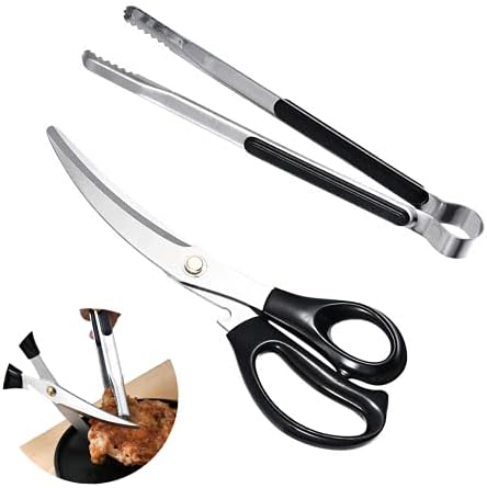 Korean Barbecue Scissors And Tongs Set, Bbq Scissors Bbq Tongs, Stainless Steel Ergonomic Sharp Shears And Clips For Kitchen, Cooking Clips,Pizza Shears For Easy Use (Black) by Shiyueshiri