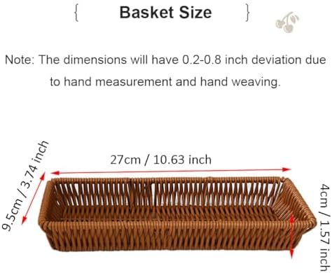 Silverware Organizer Basket, Outdoor Dining Cutlery Baskets, Small Wicker Bread Cracker Baskets 2 Pack, Stackable Wicker Storage Baskets for Spoons Forks Knives Stationery (Rectangle) - Image 2
